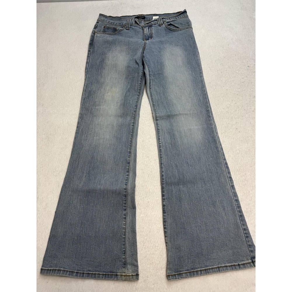 Eunina Jeans Womens 32 Blue Medium Wash Mid Rise Flare Stretch Denim Made USA